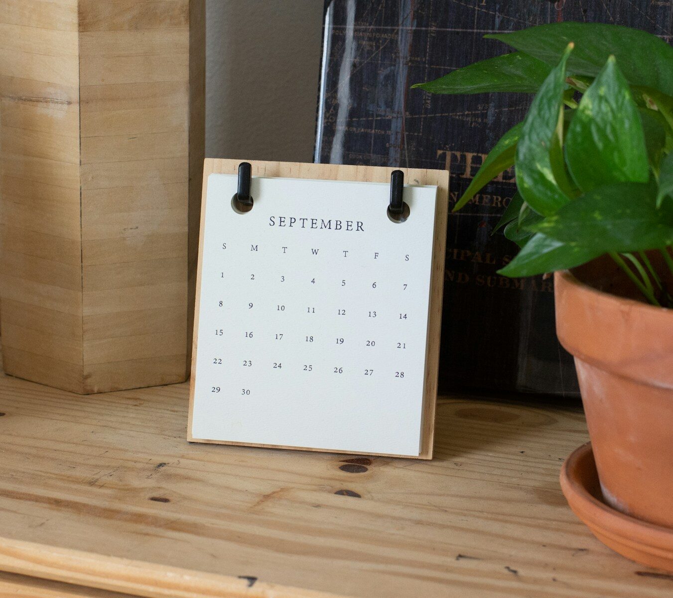 Calendar on shelf